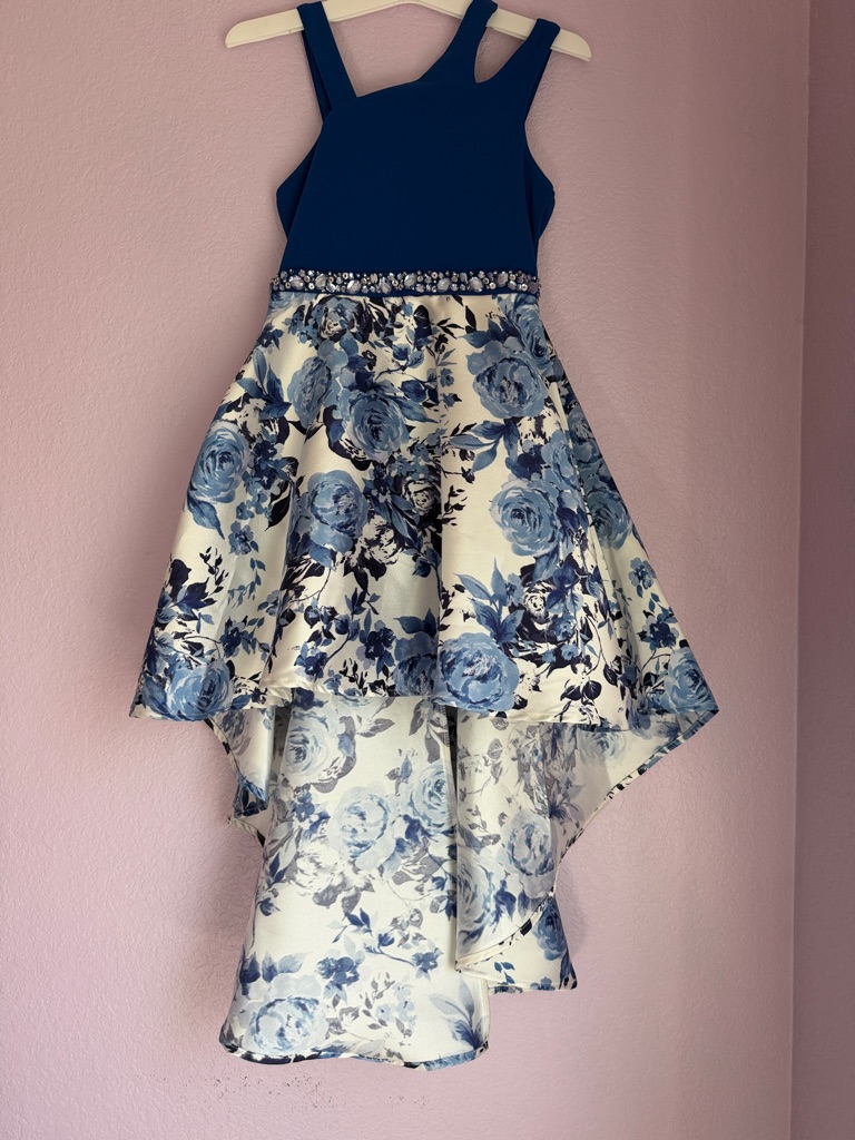 Blue Floral High-Low Party Dress Girls Size 8